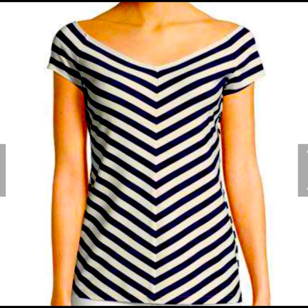 Lafayette 148 Reese Bedford Stripe Top Sz M NWT